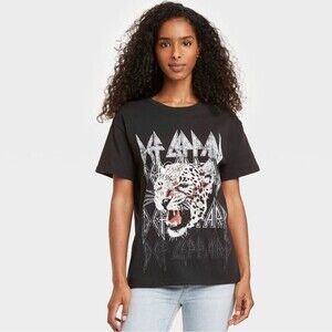 Def Leppard Graphic T-Shirt Women's Large Black Rock Festival Music Vintage
